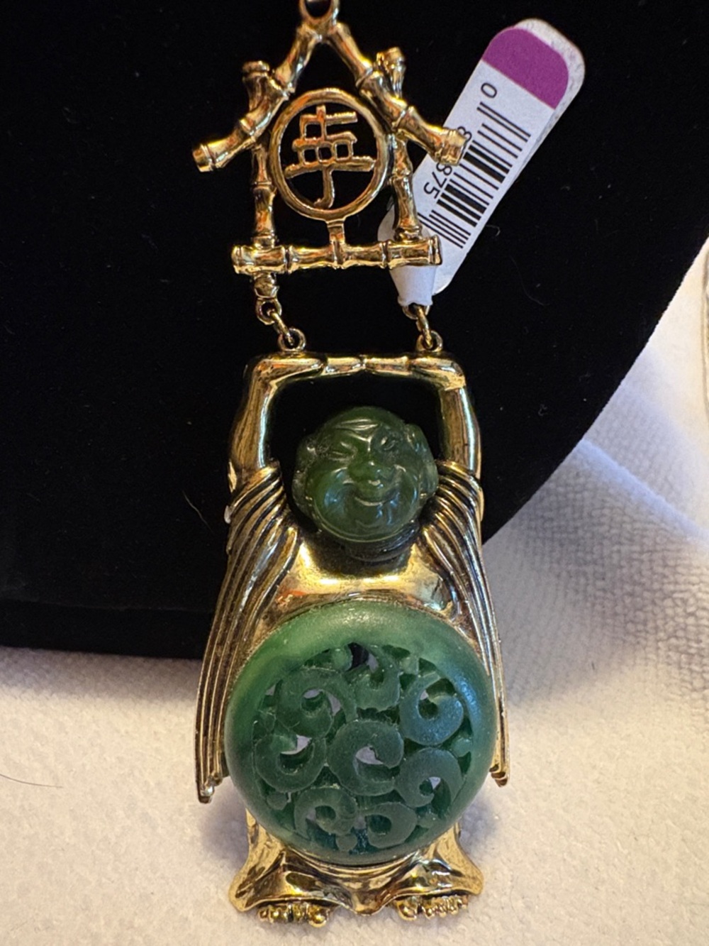Gold Crown Inc  Green faux Jade  Buddha Pendant Necklace w/ Evergold Hugo chain - Picture 6 of 7
